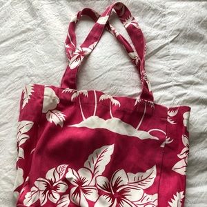 Pink and white tropical print canvas breach tote